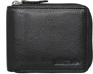 ROOTS Men's Leather RFID Secured 3-Way Zip-Around Bifold Classic Wallet with 5 Card Slots, Gusset Coin and Dual Bill Pocket