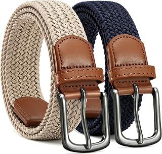 CHAOREN Stretch Belts for Men 2 Pack - Elastic Belt for Golf & Casual Wear