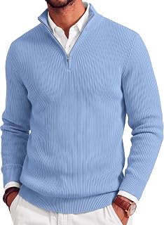 COOFANDY Mens Quarter Zip Pullover Slim Fit Turtleneck Lightweight Knitted