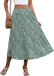 Zeagoo Women's Midi Skirts High Waisted Pleated A-Line Swing Skirts Summer Long Skirts with Pockets