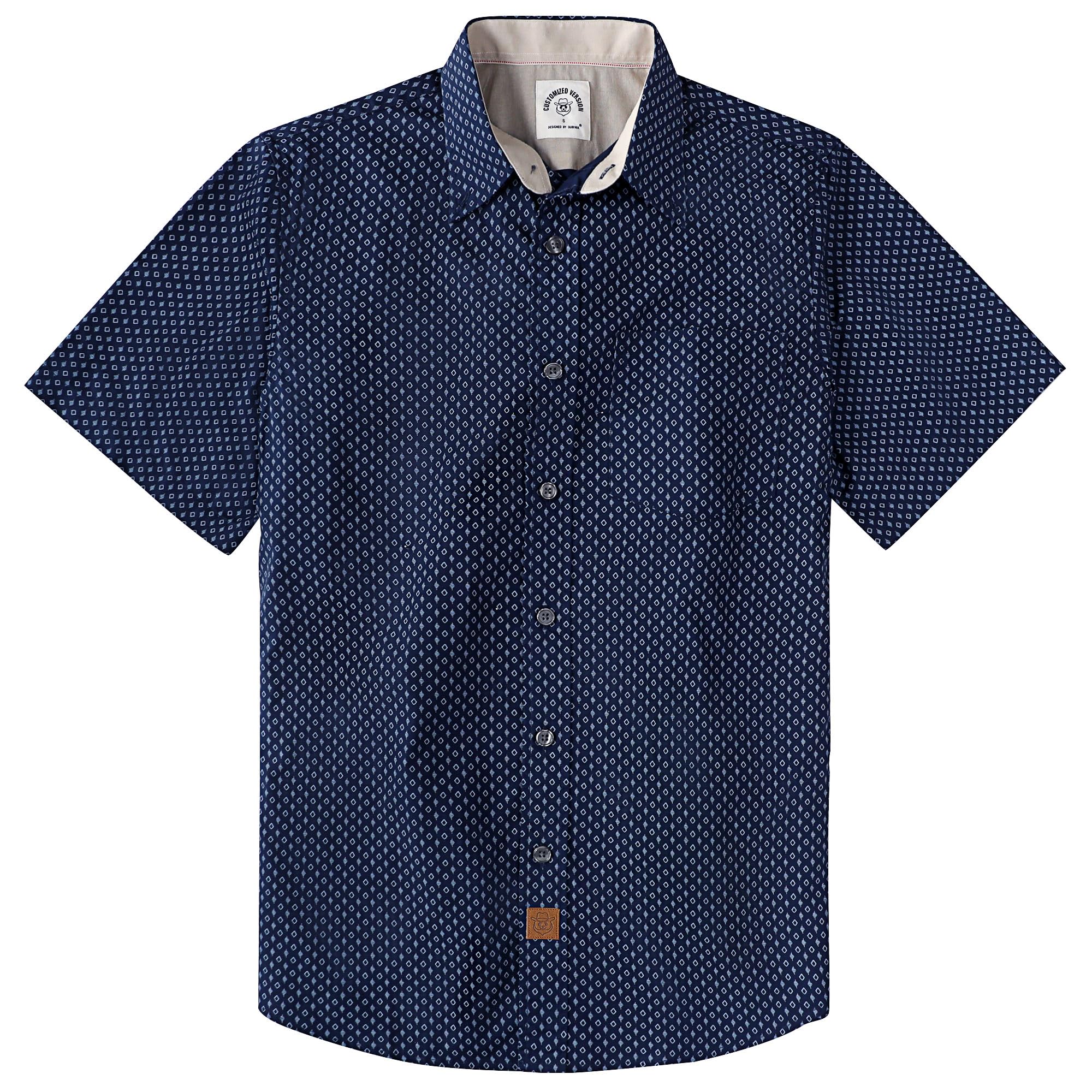 Dubinik® Mens Short Sleeve Button Down Shirts 100% Cotton Plaid Men's Casual But