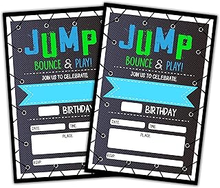 CLIRBE Trampoline Jump Birthday Party Invitations, Bounce House Birthday Invitations For Boys Girls, Kids Birthday Invites, Theme Birthday Party Decorations, 20 Invitations with 20 Envelopes - B02