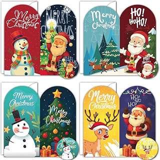 SIMPLY GIFTED Christmas Money Wallets Pack of 4/8/12– Xmas Money Wallets for Cash Gifts 4 Santa HoHo Design with Envelopes & Stickers- 8x16cm Christmas Money Holder for Festive Loved Ones -Made in UK