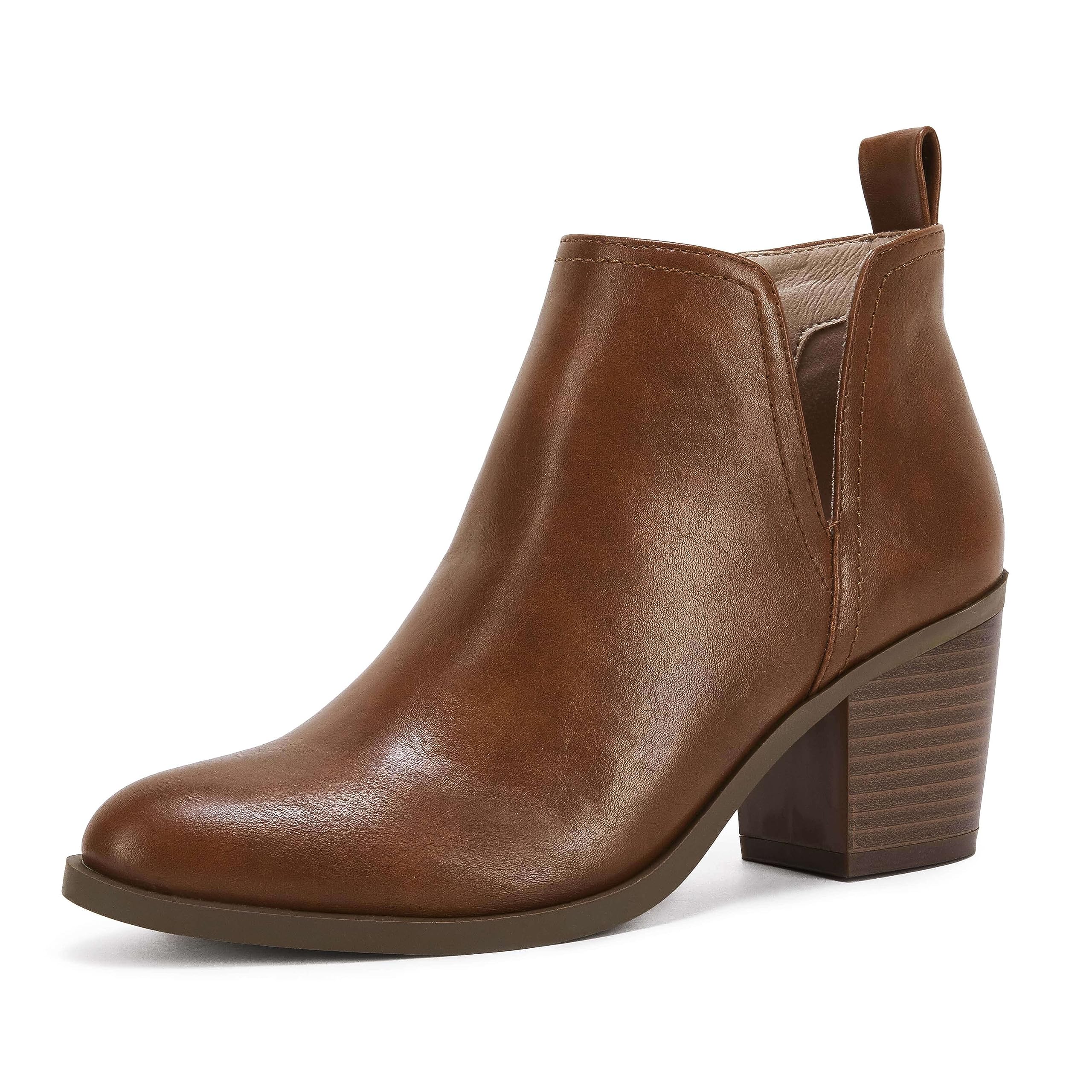 Coutgo Women's Cut Out Ankle Boots Chunky Stacked Heel Almond Toe Slip On Wester