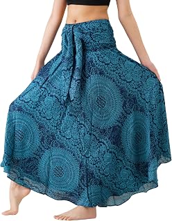 B Bangkok Pants Women's Maxi Hippy Skirt Boho Gypsy Dress Bohemian Clothing Beach Wear Elephant Design Asymmetrical Hem