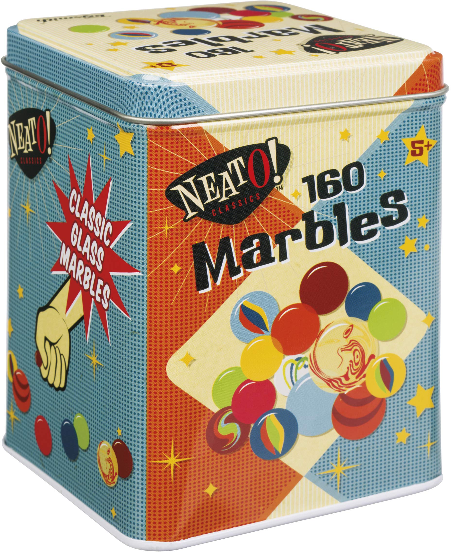 Toysmith Neato Classics Marbles Tin Box Game, Assorted, 160 Count | Glass Marble