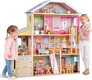 KidKraft Majestic Mansion Wooden Dollhouse with 34 Pieces, Working Elevator | 4 Feet Tall, Garage, 4 Floors, 8 Rooms, Attic Nursery, For Dolls Up to 12 Inches, Gift for Ages 3+
