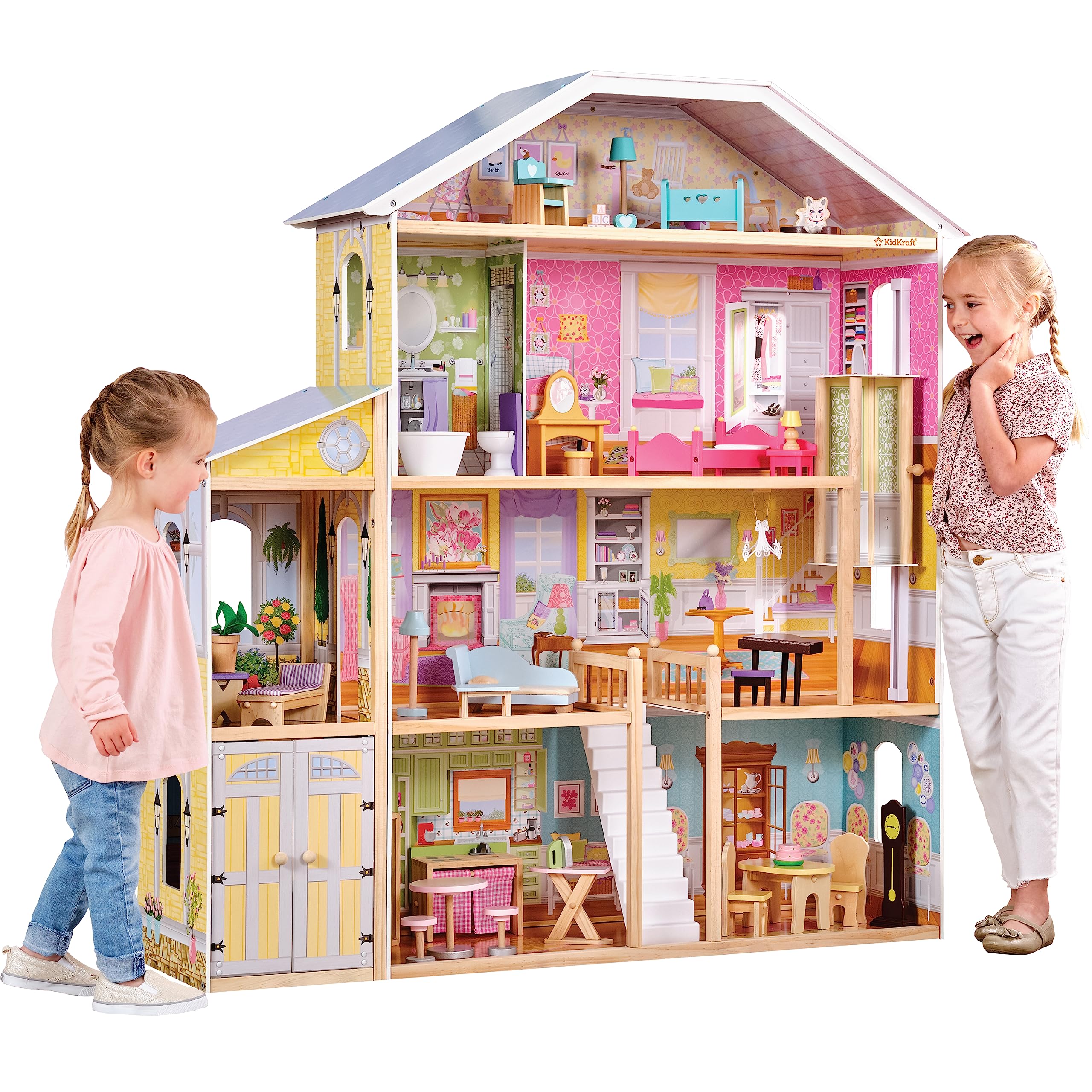 KidKraft Majestic Mansion Wooden Dollhouse with 34 Pieces, Working Elevator | 4 