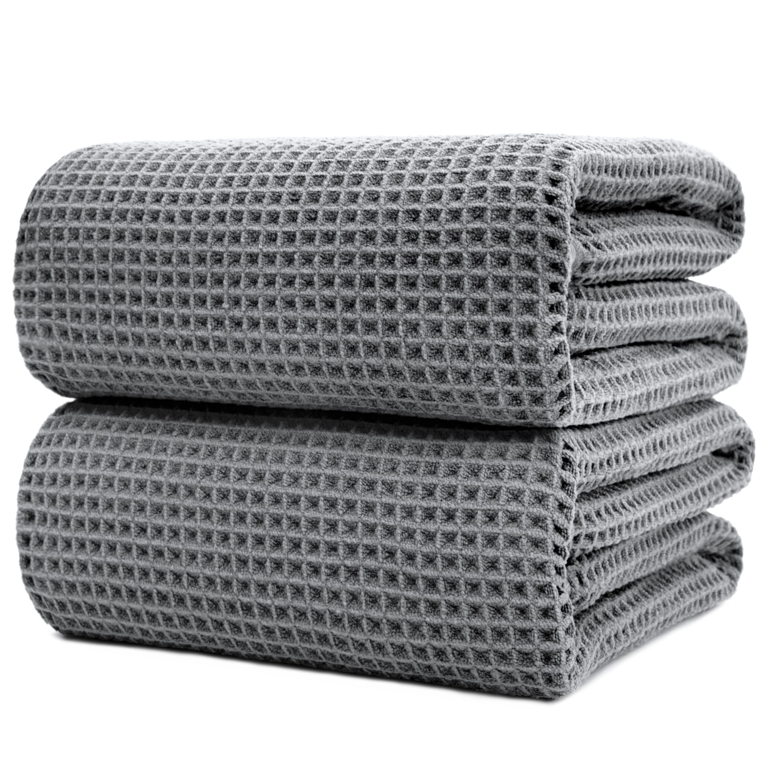 POLYTE Microfiber Quick Dry Lint Free Bath Sheet, Set of 2 (Waffle Weave), 35" x