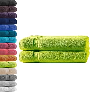 2 x Bath Towels, Apple Green, 100% Cotton Terry Towelling, Oeko-Tex Standard 100, Premium Quality 500 g/m²