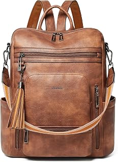 Shrrie Vegan Leather Laptop Backpack for Women 15.6 inch Work Backpack Fashion Travel Backpack Purse for Business College-Two-toned Brown