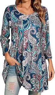 Enmain T-shirts Women 3/4 Sleeve Plus Size Blouses and Shirts for Women Elegant Loose Round Neck Casual Tunic Long Elasticity T-Shirt Clothes S-3XL