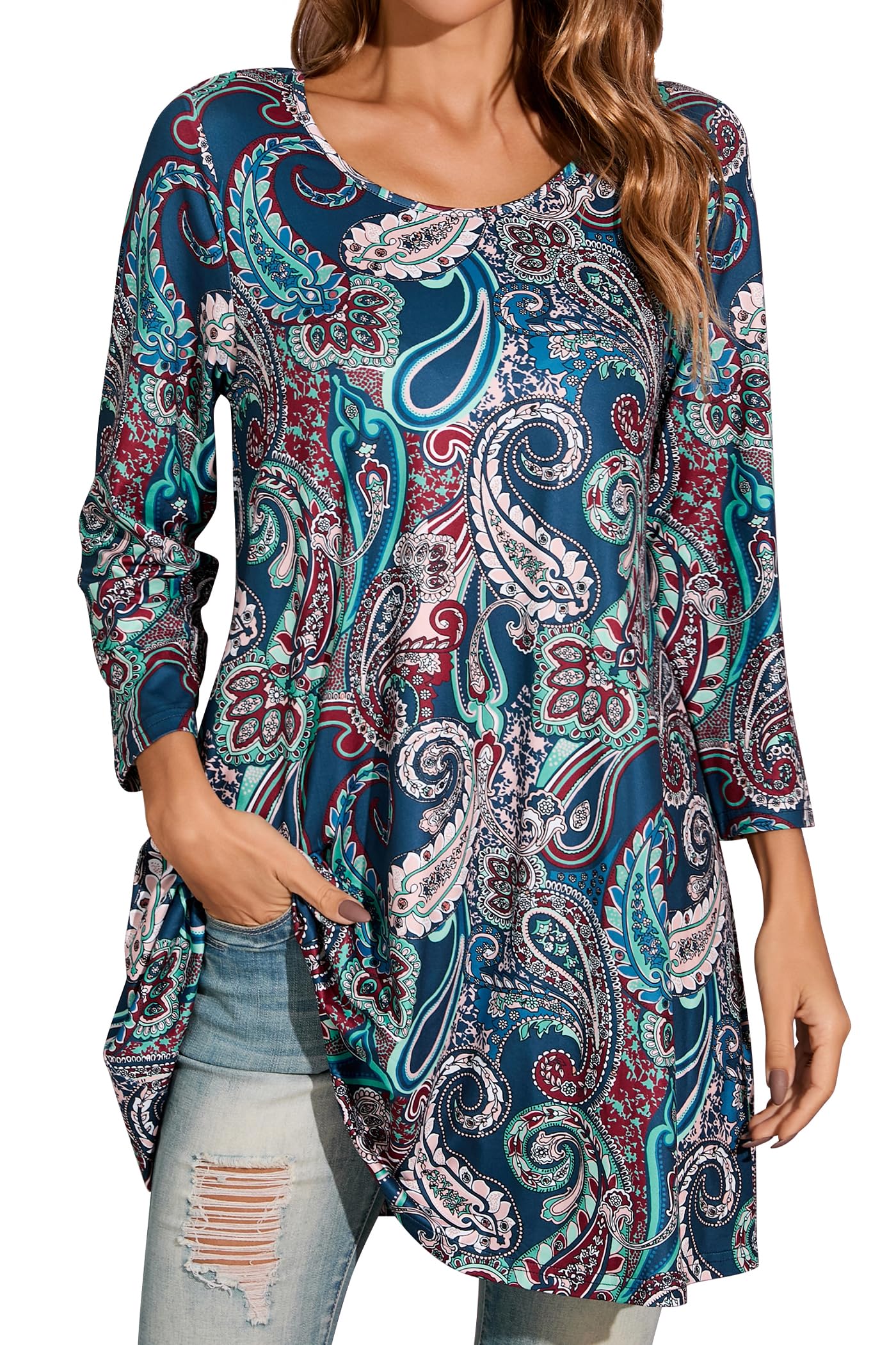 Enmain T-shirts Women 3/4 Sleeve Plus Size Blouses and Shirts for Women Elegant 