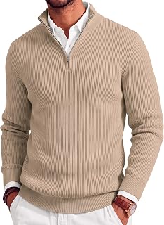 COOFANDY Men's Pullover Quarter Zip Slim Fit Stand Collar Lightweight Knitted Polo Sweater