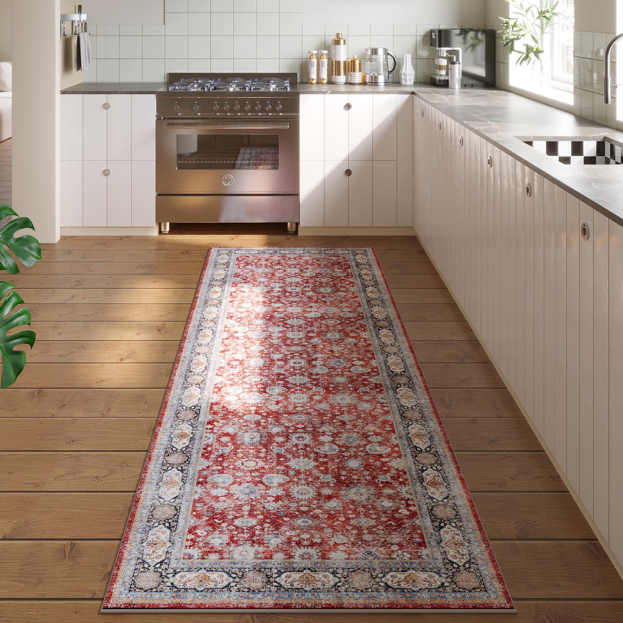 Rugcomf Runner Rug 2x6 Washable Non Slip Vintage,Red