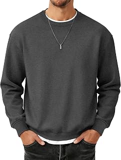 MAGCOMSEN Mens Sweatshirt Fleece Lined Long Sleeve Cotton Crewneck Pullover Winter Warm Casual Thermal Basic Tops