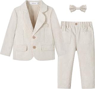 Volunboy Toddler Suit Baby Boy 3 Piece Linen Tuxedo 18M-5T