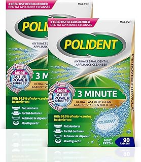 Polident 3 Minute Antibacterial Retainer Cleaner Tablets, 90 Count (2 Pack) | Kills 99.9% of odor-causing bacteria in 3 minutes, HSA And FSA Eligible, Retainer, Aligner, Night Guard Cleaning Tablets