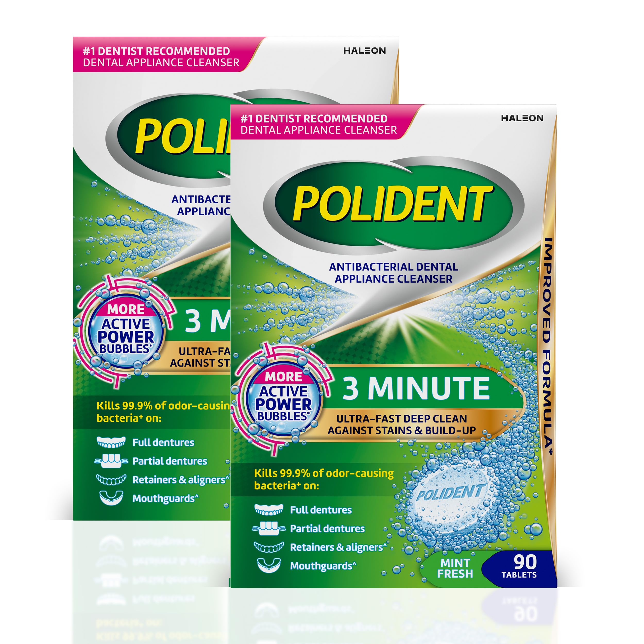 Polident 3 Minute Antibacterial Retainer Cleaner Tablets, 90 Count (2 Pack) | Ki
