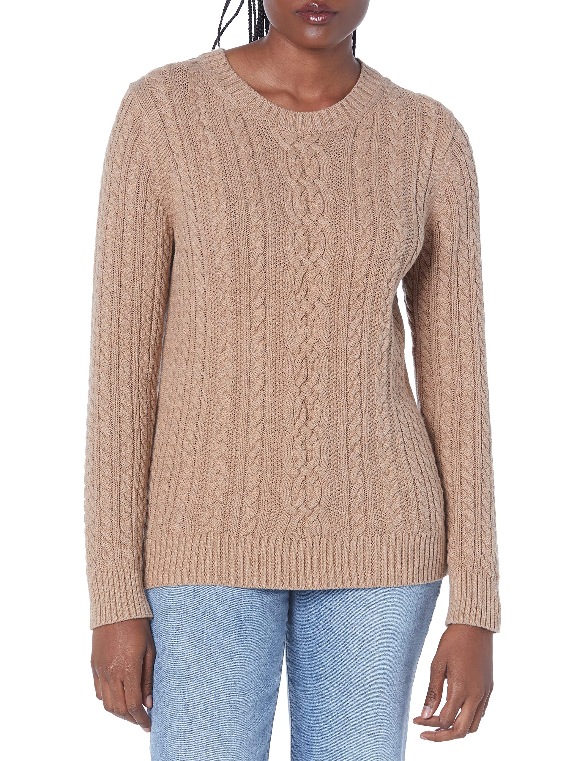 Amazon Essentials Women's Round Neck Long Sleeve Cable Soft Sweater (Available i