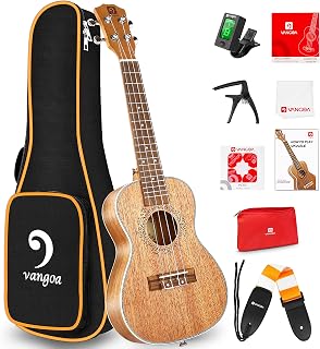 Vangoa Tenor Ukulele 26 Inches Solid Mahogany Acoustic Ukelele for Professional Beginner with Carry Bag, Tuner, Nylon Strings, Manual, Strap and Picks