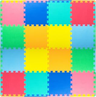 ProSource Play Mat, Soft Foam Floor Tiles for Kids, Interlocking EVA Panels for Playpen Use, Crawling Development Surface, Safe Non-Toxic Flooring, 16 Tiles, Multicolor