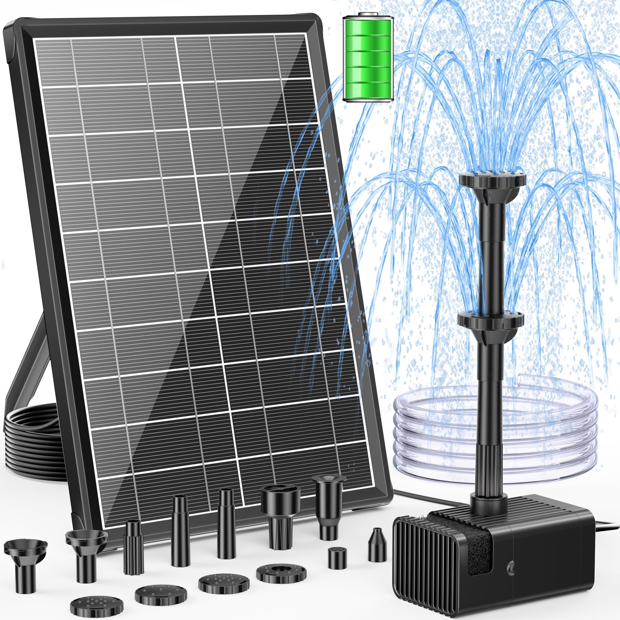POPOSOAP 8W Solar Pond Pump with Battery Backup 3600mAh for Pond Bird Bath | Sol
