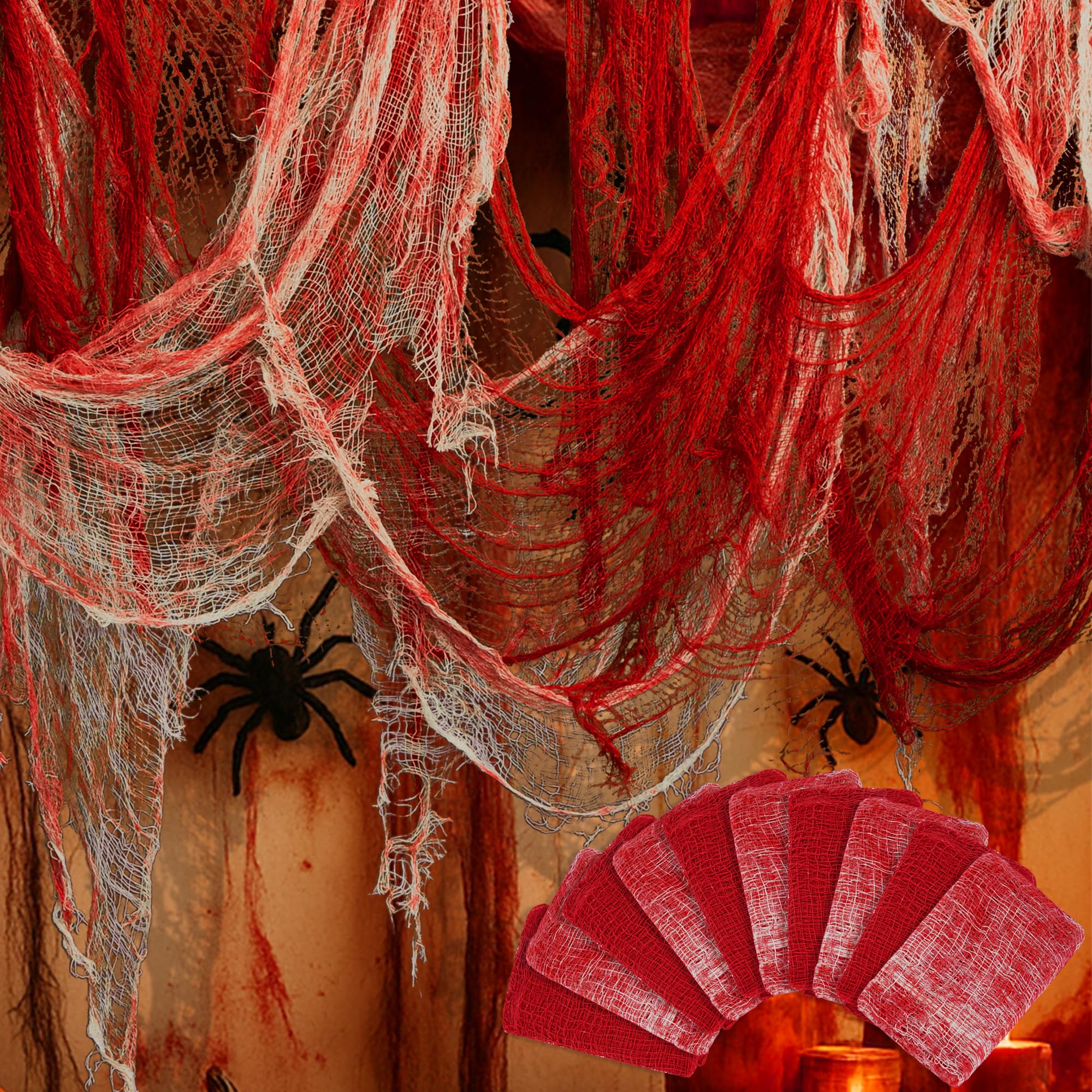 10 Pcs Red Bloody Halloween Creepy Cloth, Haunted House Scary Gauze Decor | 71"x