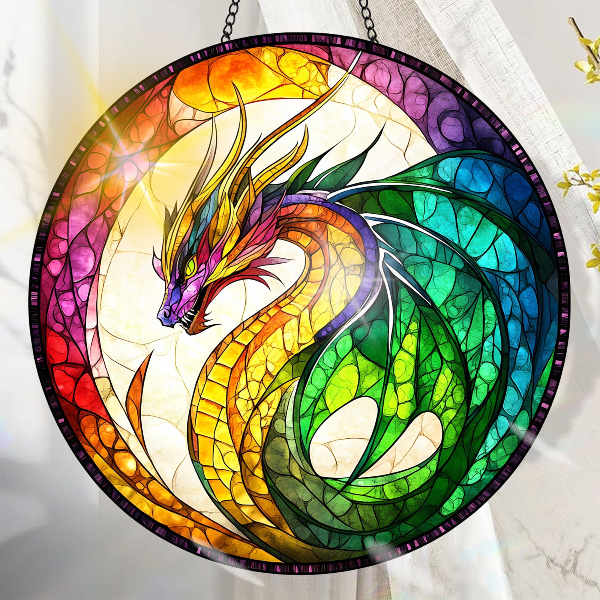 Colorful Acrylic Suncatcher Dragon for Window with Colorful Glass Style Printed 