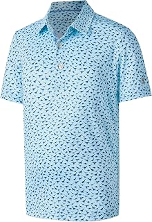 Boys Polo Shirt Short Sleeve Performance Dry Fit Stretch Funny Print Active Casual Collar Golf Shirts for Boys