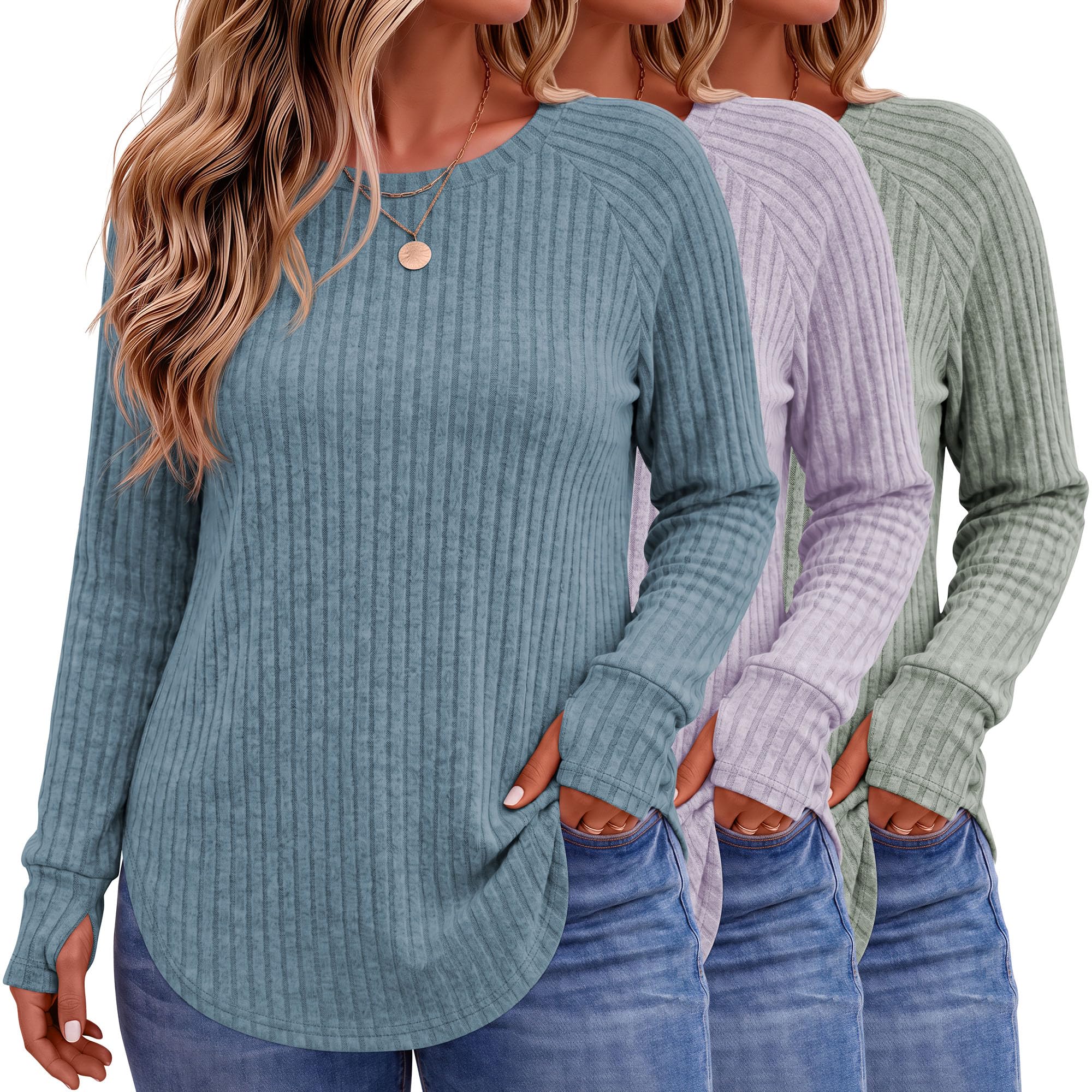 Riyiper 3 Pack Women's Plus Size Sweaters Long Sleeve Tunics