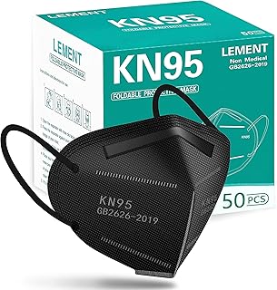 LEMENT 50pcs KN95 Face Mask Black 5-Layer Filter≥95% Cup Dust Safety Masks | 5-layer filtration, breathable fit, elastic ear loops, cup design, for adults, ideal travel, work, commuting & daily use
