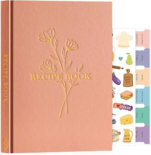 Lanpn Blank Recipe Book Cookbook to Write in Your Own Recipes, Waterproof B5 Empty Cooking Journal for 120 Recipes, Leather Cover Recipe Notebook with Stickers to Organize Your Family Recipes, Rose