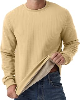 Sailwind Men's Crewneck Sherpa Lined Fleece Waffle Sweatshirt Long Sleeve Warm Pullover Winter Thermal Heavyweight Tops