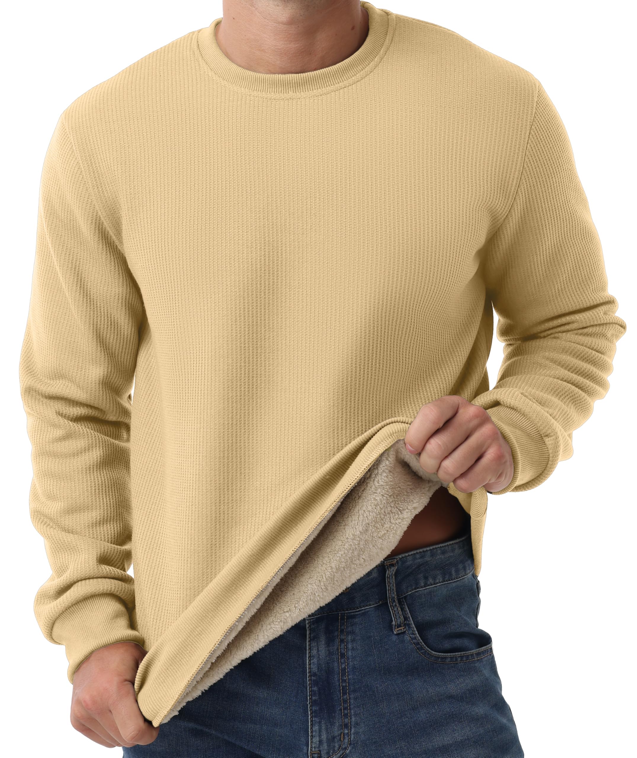 Sailwind Men's Crewneck Sherpa Lined Fleece Waffle Sweatshirt Long Sleeve Warm P