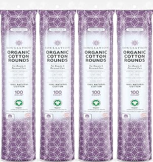 SoulSation Organic Cotton Rounds, 100% Pure Makeup Remover Face Pads, 400ct | Hypoallergenic, Lint-Free, Soft &amp; Absorbent for Toner &amp; Serum, Gentle Facial Use, No Shedding