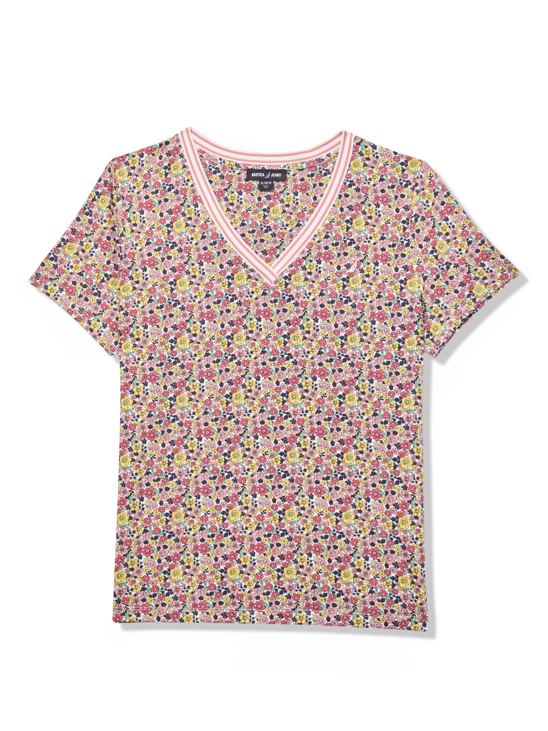 Nautica Solid V-Neck Short Sleeve T-Shirt with V-Neck Women's Short Sleeve T-Shi