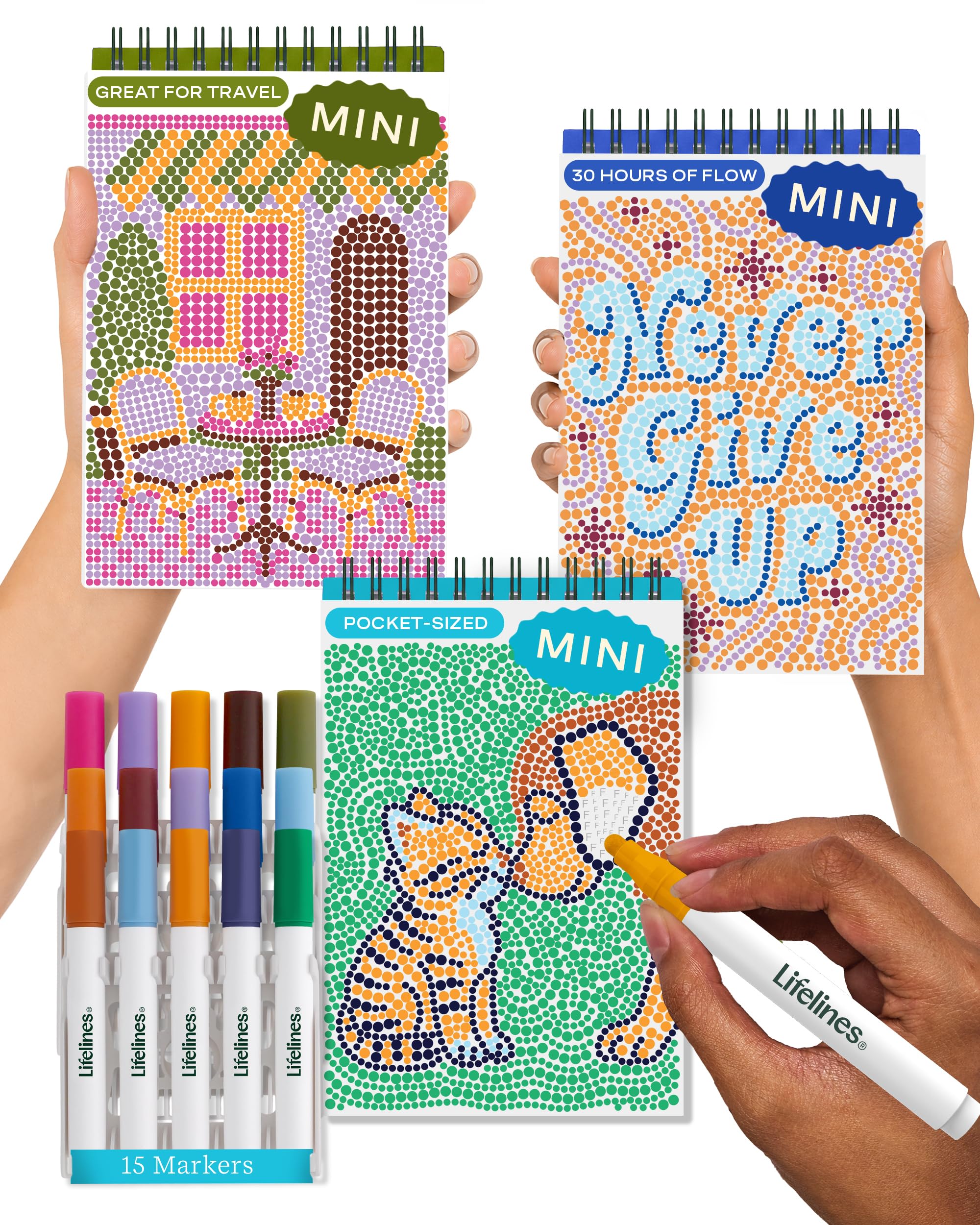 Lifelines FlowArt Mini Activity Pads, 3-Pack, Dot-by-Letter Coloring Books | 15 