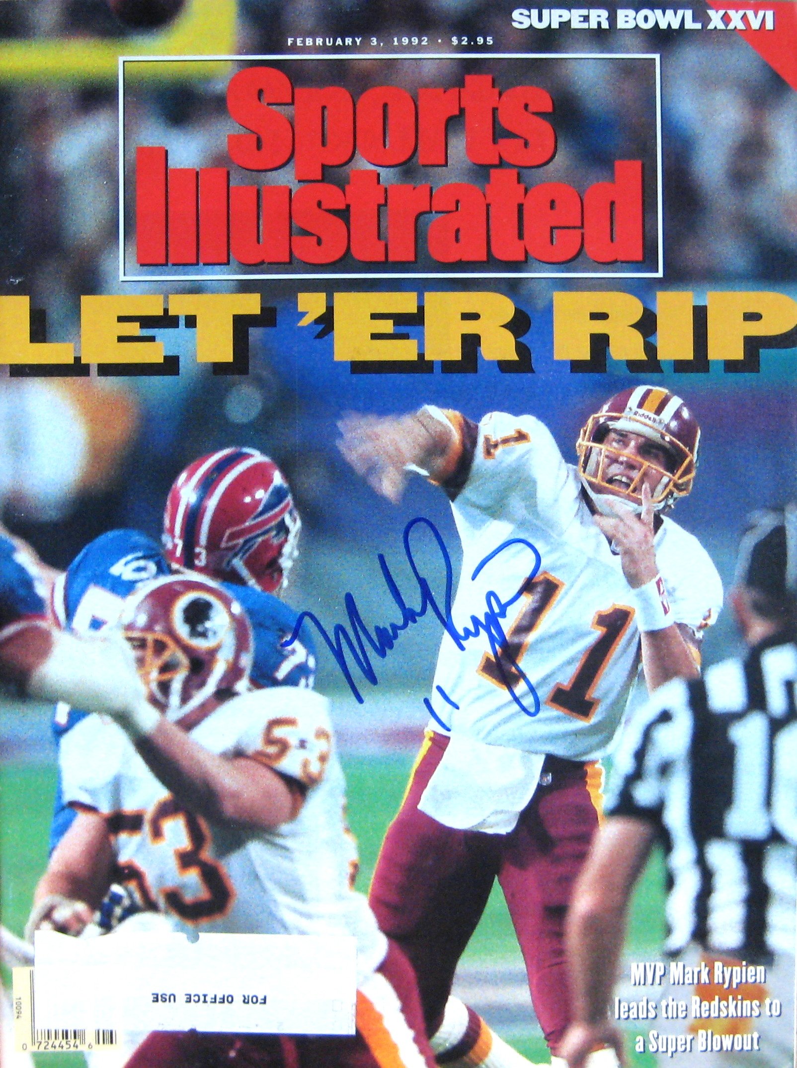 Rypien, Mark 2/3/92 autographed magazine