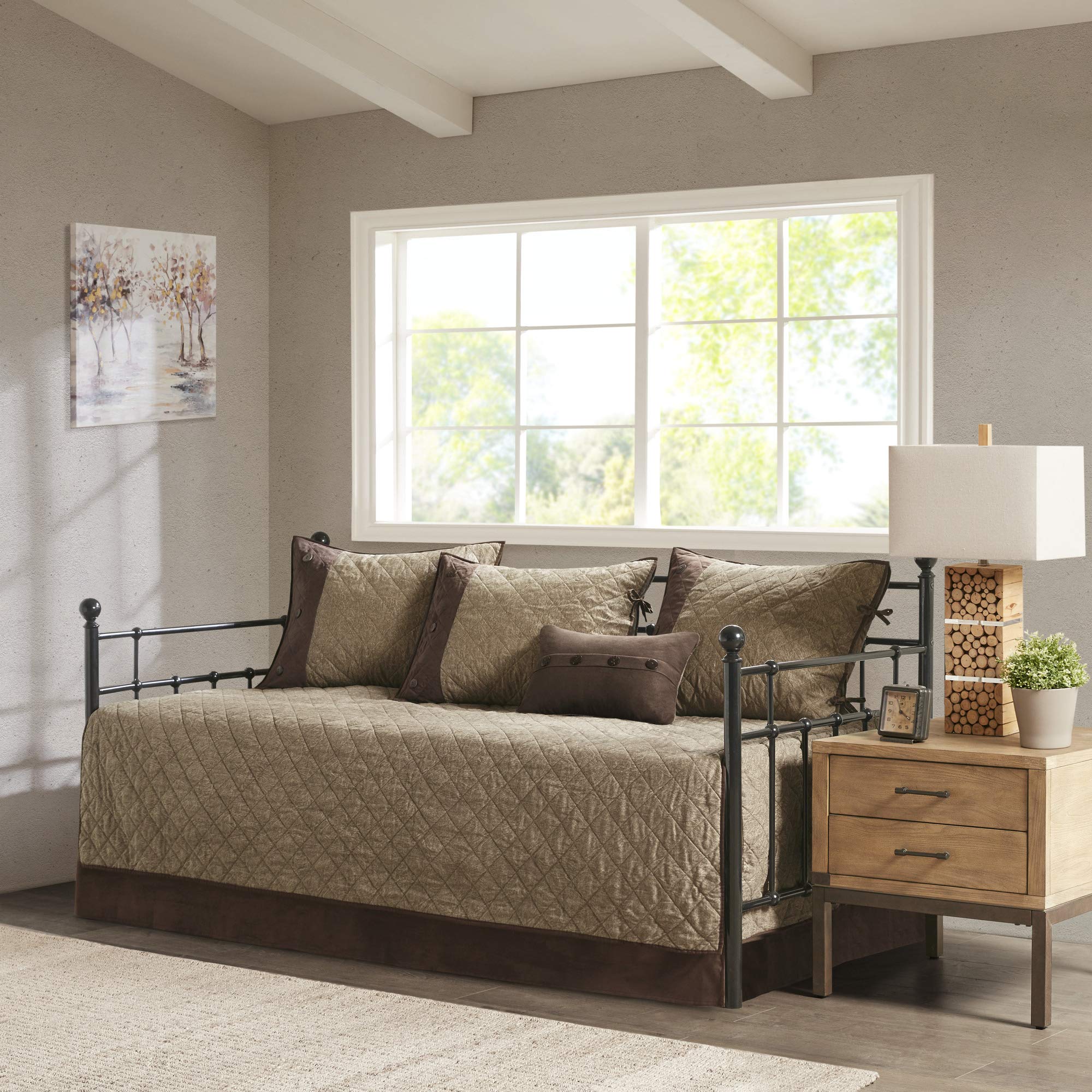 Madison Park Diamond Quilted Suede Reversible Brown Daybed Cover Set, 6pc | Faux