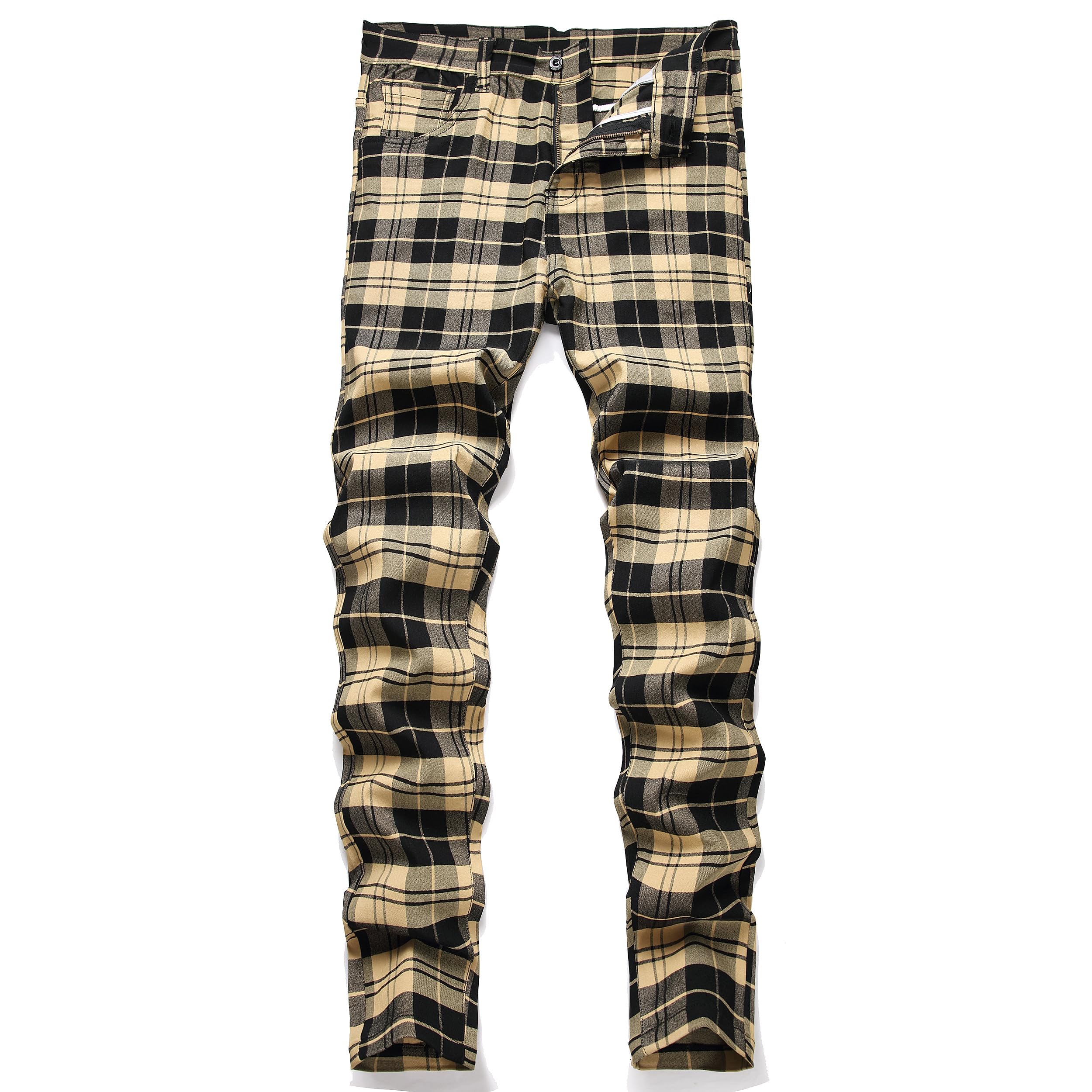 NOVOCCT Plaid Panst Men's Stretch Slim Casual Work Trousers Chino Trousers