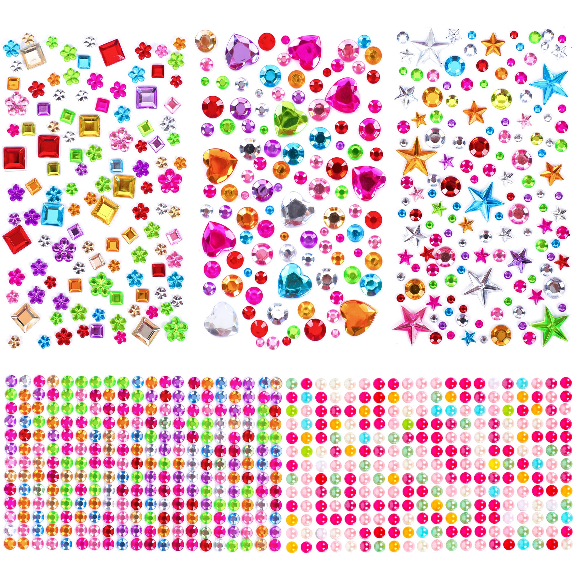 880pcs Gem Stickers Rhinestones for Crafts - Self Adhesive Jewels Stickers, Acry