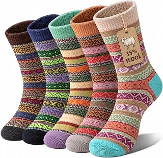 Loritta 5 Pairs Ladies Wool Socks Warm Thick Cozy Socks