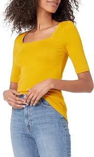 Amazon Essentials Women's Fitted T-Shirt with Square Neck and Half Sleeves