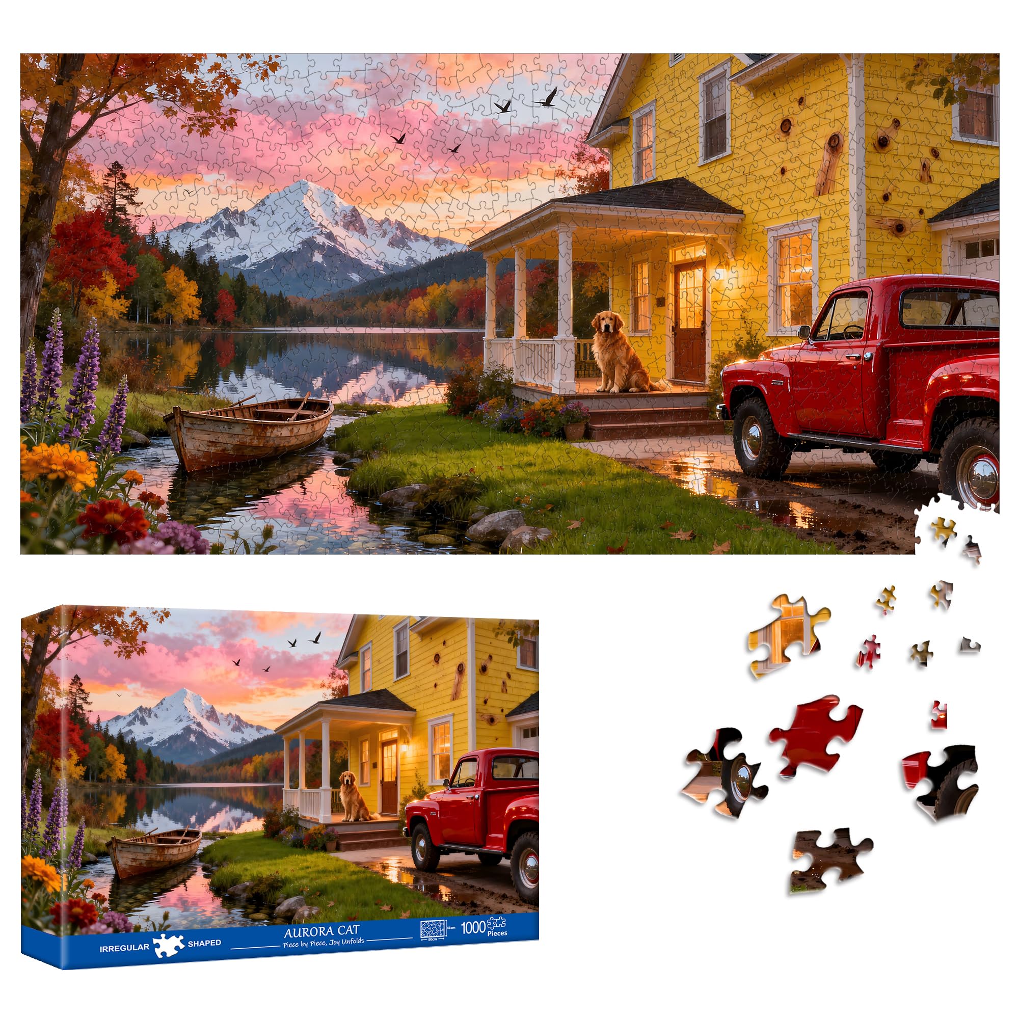 Reofrey Puzzles for Adults 1000 Pieces - Mountain Cottage, Special Shape Jigsaw 