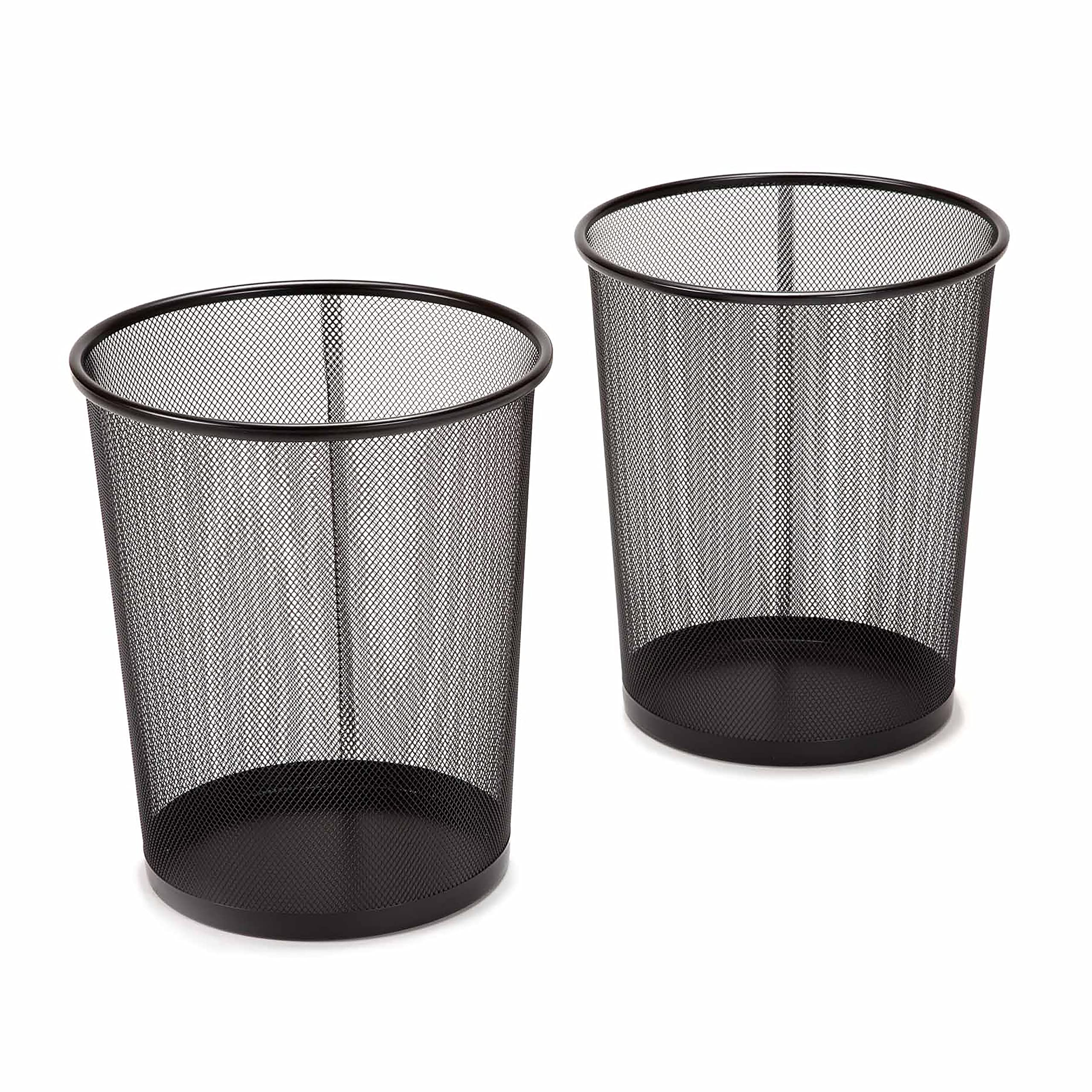 2-Pack 6-Gallon Steel Mesh Trash Can, Recycling Bin, Black Wastebasket | Desk tr