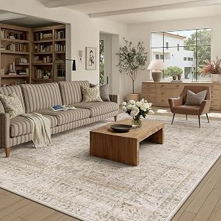 Washable Area Rug 8x10 Beige Neutral Non Slip Carpet