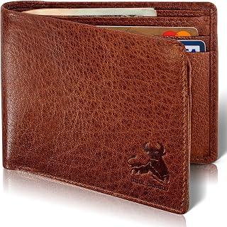 BULL GUARD Mens RFID Bifold Leather Wallet with Flip ID Card, Adventure Brown - Vintage Buffalo Brown, Classic Bifold Size, Vintage