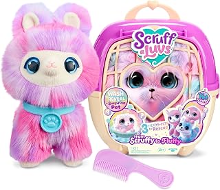 ScruffaLuvs Tie-Dye Pet Scruffs - Mystery Plush Toy, 7.5" Tall - Wash to Reveal 1 of 3 Rescue Pets, Husky, Bunny, Llama - Includes 8.7" Deluxe Pet Carrier, Nurturing, Care & Play, Gift for Kids