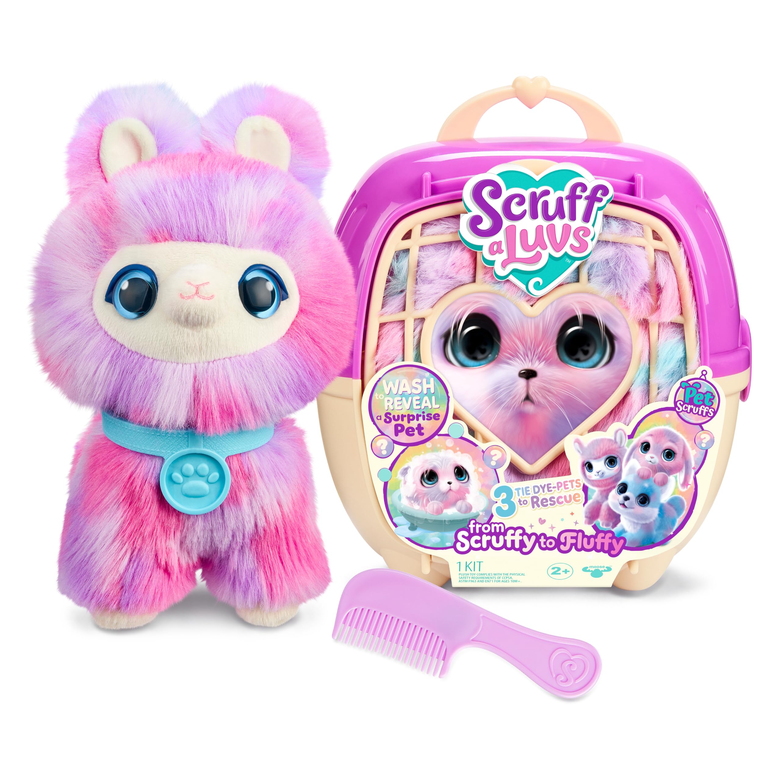 ScruffaLuvs Tie-Dye Pet Scruffs - Mystery Plush Toy, 7.5" Tall - Wash to Reveal 